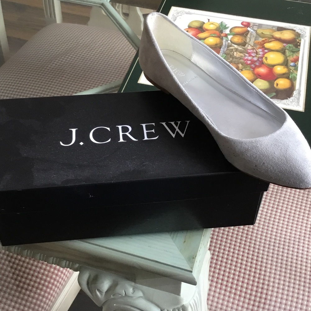 J. Crew Light Gray Suede Pointed Toe Flats